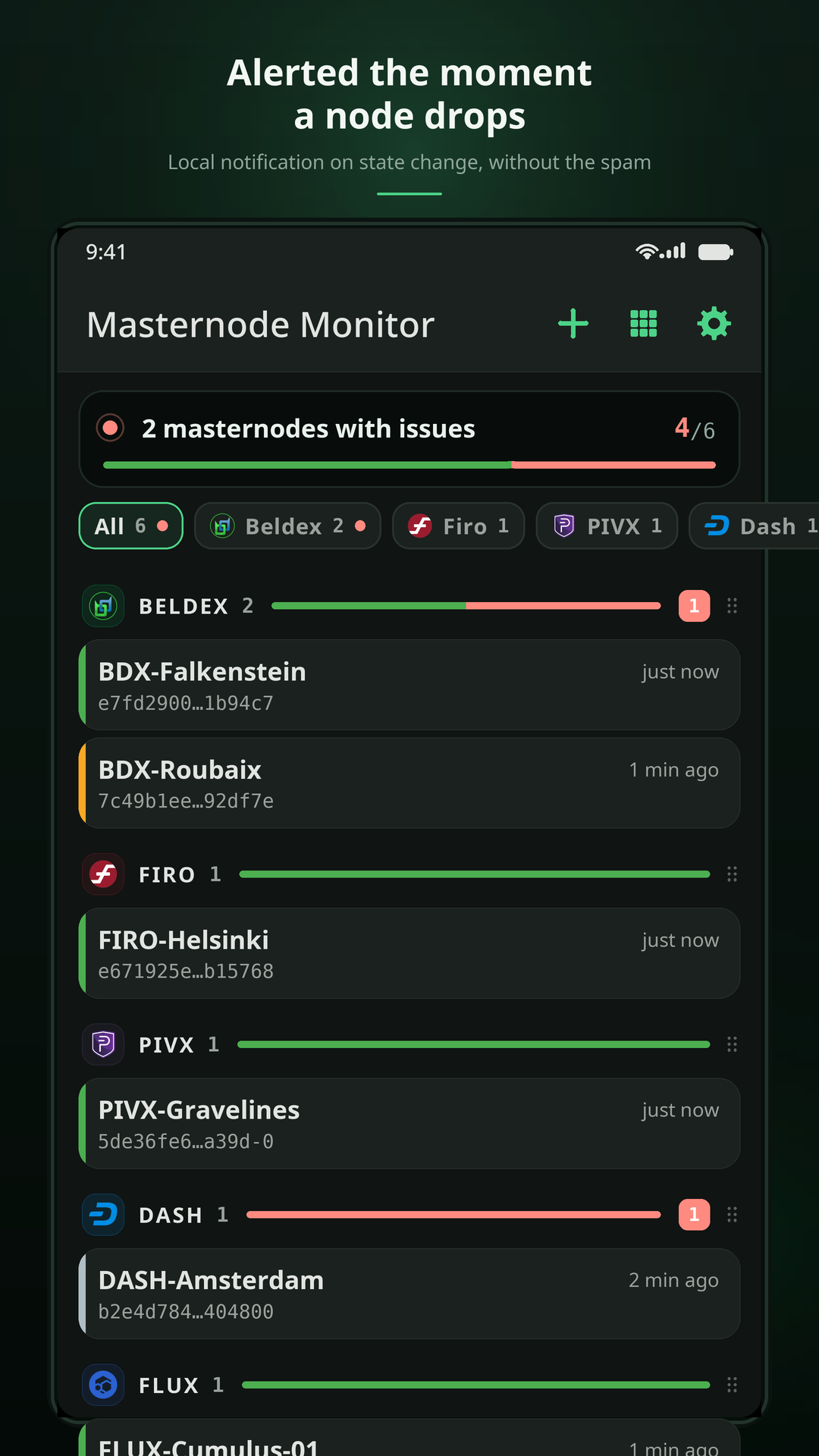 Notification warning that a node has stopped responding